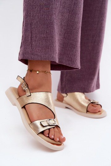 Sandalias doradas para mujer con tacón ancho Vinceza 86434 2