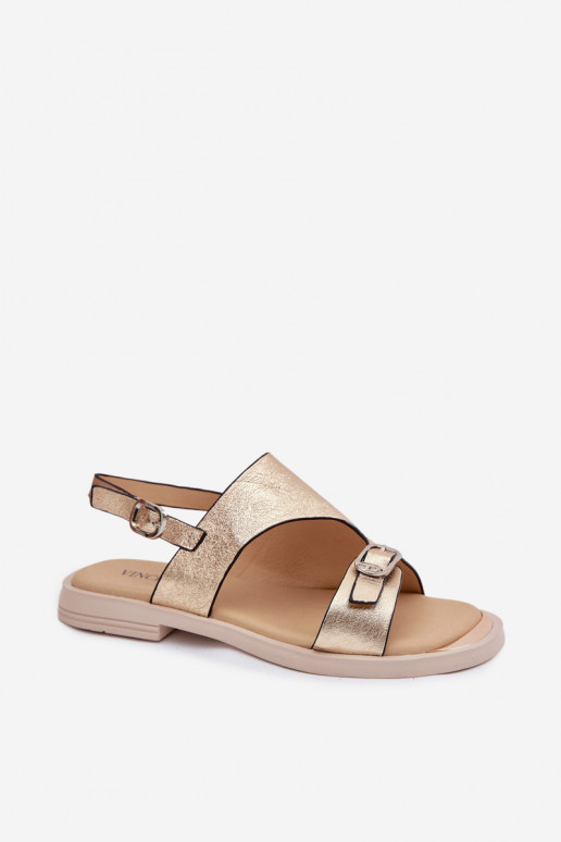 Sandalias doradas para mujer con tacón ancho Vinceza 86434