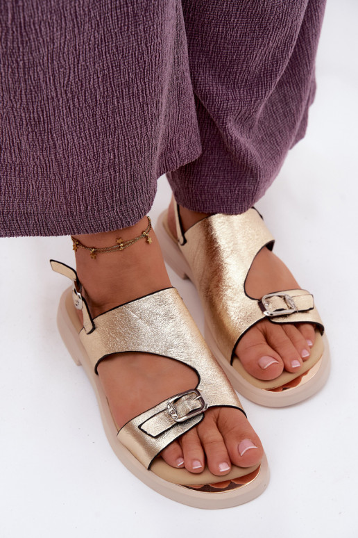 Sandalias doradas para mujer con tacón ancho Vinceza 86434