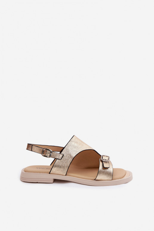 Sandalias doradas para mujer con tacón ancho Vinceza 86434