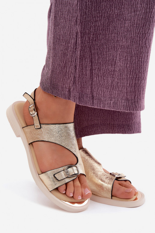 Sandalias doradas para mujer con tacón ancho Vinceza 86434