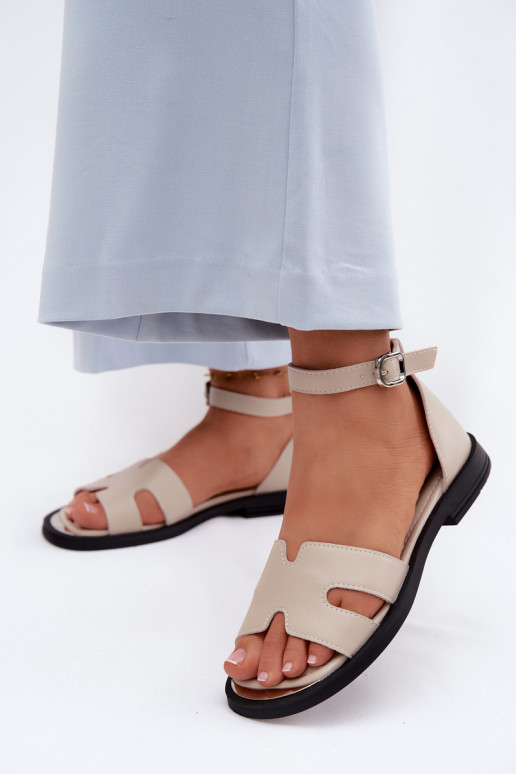 Sandalias de mujerActivadoturalnej Skóry con tacones anchos Vinceza 62305 beige