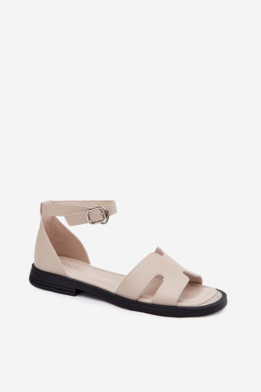 Sandalias de cuero para mujer con tacón ancho Vinceza 62305, color arena