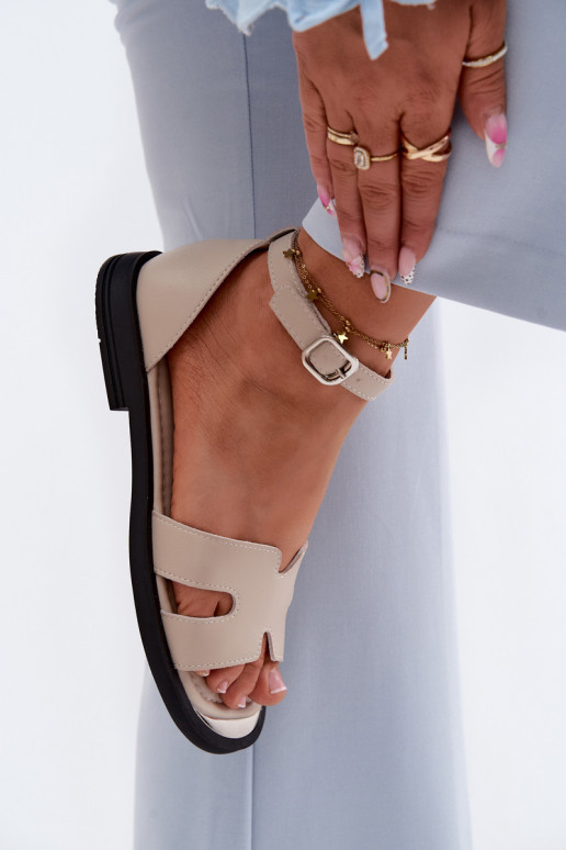 Sandalias de cuero para mujer con tacón ancho Vinceza 62305, color arena