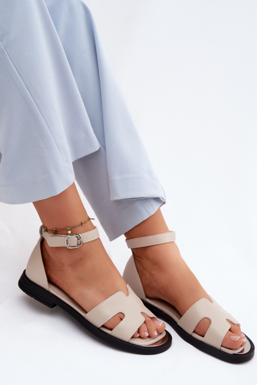 Sandalias de cuero para mujer con tacón ancho Vinceza 62305, color arena