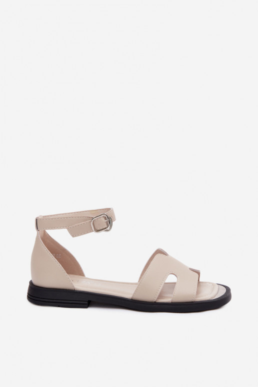 Sandalias de cuero para mujer con tacón ancho Vinceza 62305, color arena
