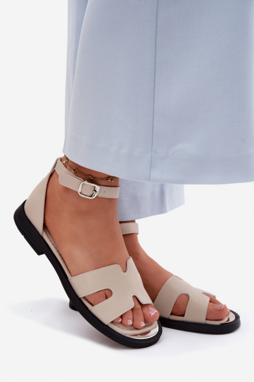Sandalias de cuero para mujer con tacón ancho Vinceza 62305, color arena