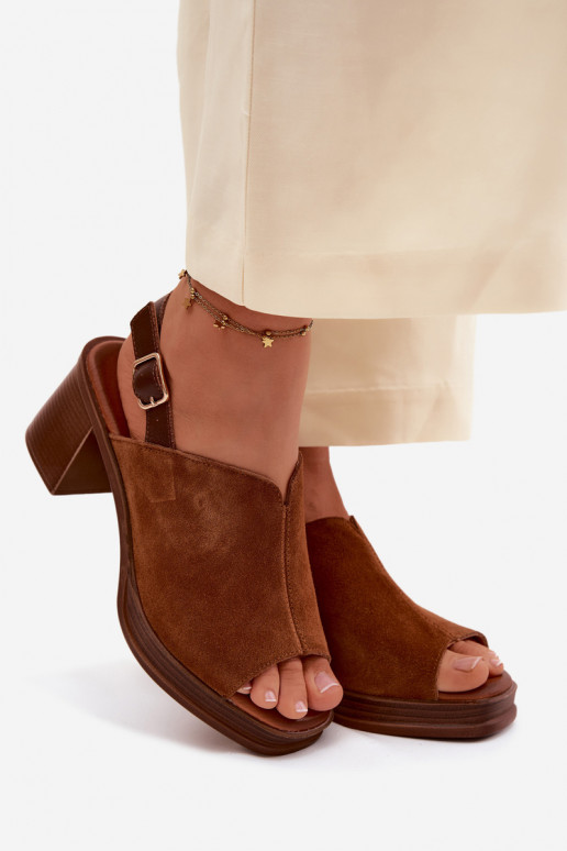 Zapatos de tacón elegantes de cuero marrón Vinceza 39995