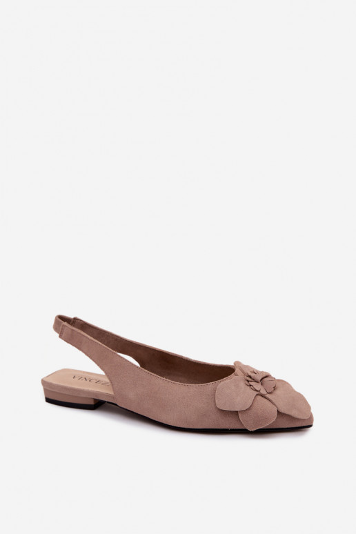 Sandalias de cuero con plataforma, tacón ancho y flor Vinceza 66951, color arena