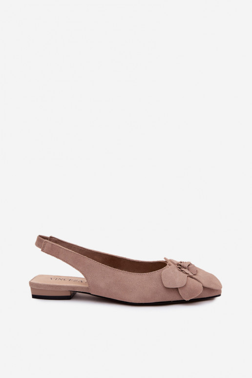 Sandalias de cuero con plataforma, tacón ancho y flor Vinceza 66951, color arena