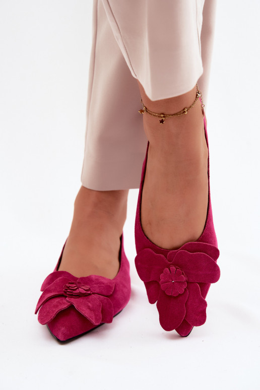 sandalias Piel de gamuza con tacones anchos Con decoraciones Una flor Vinceza 66951 color rosa