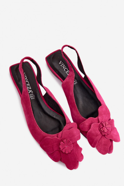 Sandalias de cuero rosas con plataforma, tacón ancho y flor Vinceza 66951
