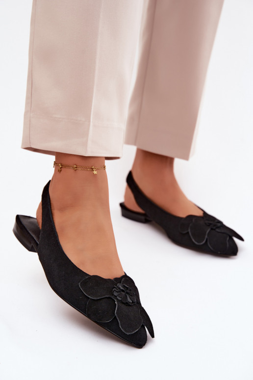 sandalias Piel de gamuza con tacones anchos Con decoraciones Una flor Vinceza 66951 de color negro