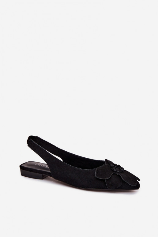 Sandalias de cuero negras con plataforma, tacón ancho y flor Vinceza 66951