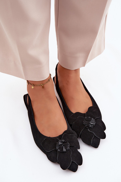 Sandalias de cuero negras con plataforma, tacón ancho y flor Vinceza 66951