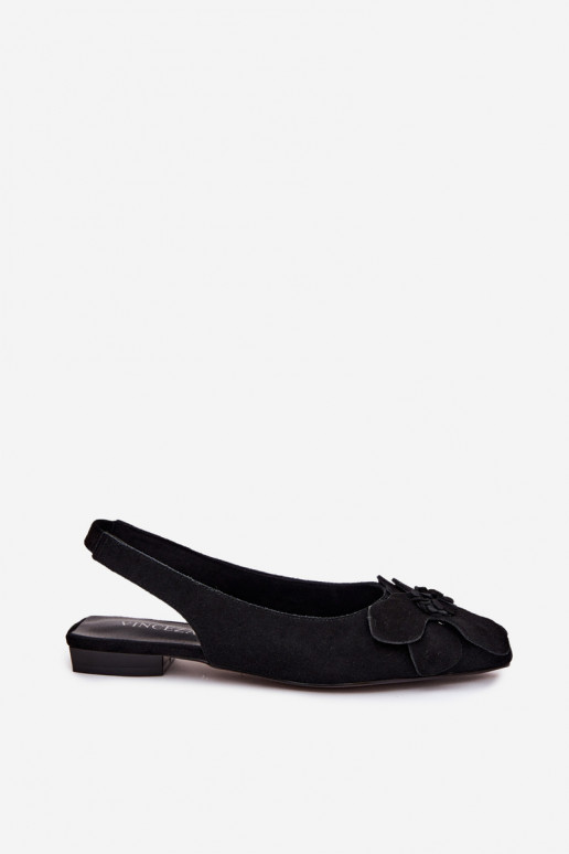 Sandalias de cuero negras con plataforma, tacón ancho y flor Vinceza 66951