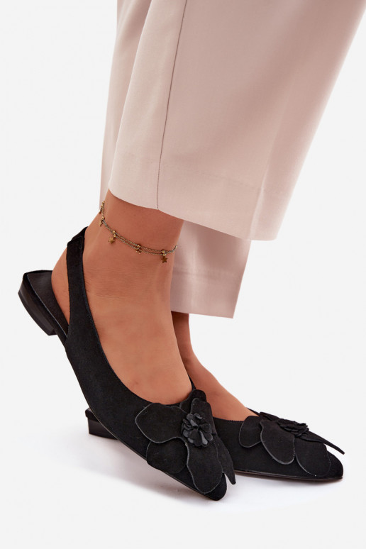 Sandalias de cuero negras con plataforma, tacón ancho y flor Vinceza 66951
