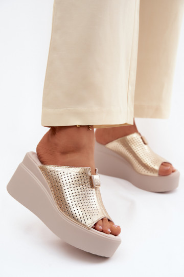 Zapatillas de plataforma doradas de mujer de cuero sintético Vinceza 95392