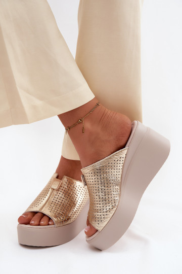 zapatillas de mujerActivadoturalnej Skóry con una plataforma Vinceza 95392 color dorado 2
