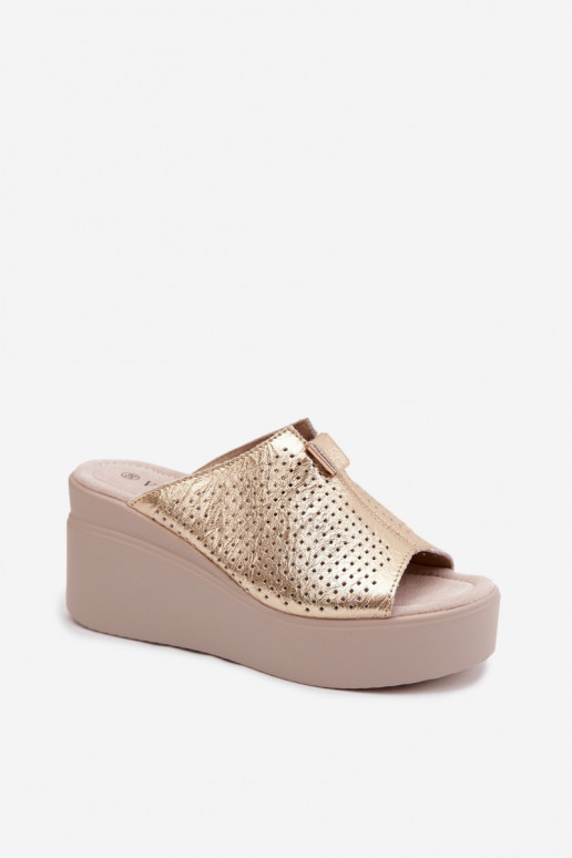Zapatillas de plataforma doradas de mujer de cuero sintético Vinceza 95392