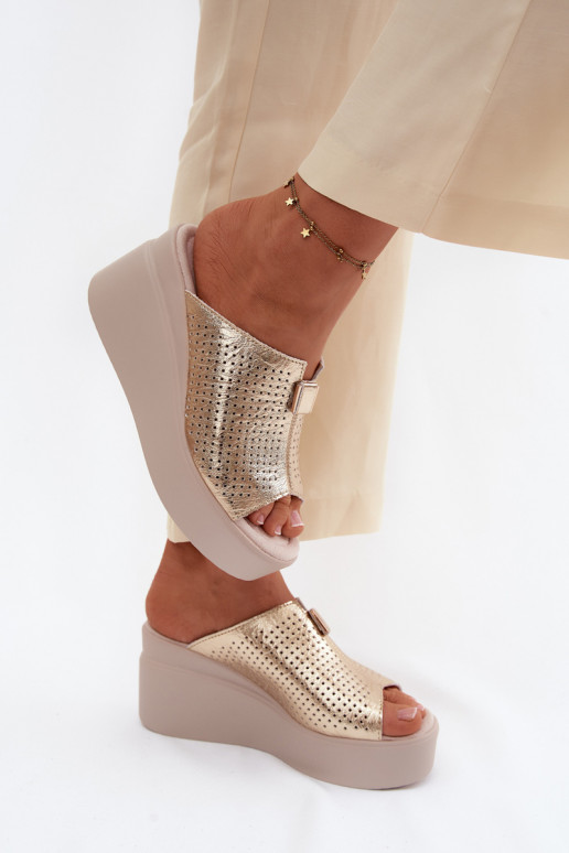 zapatillas de mujerActivadoturalnej Skóry con una plataforma Vinceza 95392 color dorado