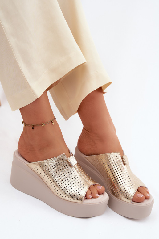 zapatillas de mujerActivadoturalnej Skóry con una plataforma Vinceza 95392 color dorado