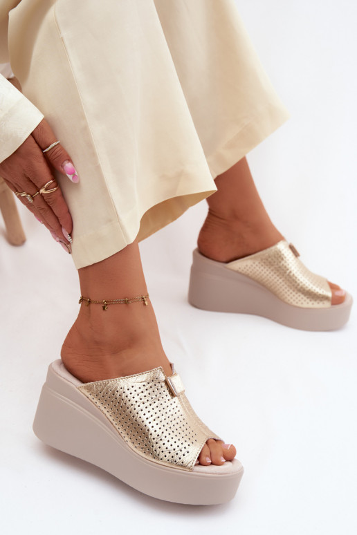 zapatillas de mujerActivadoturalnej Skóry con una plataforma Vinceza 95392 color dorado