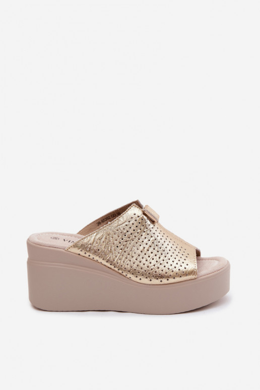 Zapatillas de plataforma doradas de mujer de cuero sintético Vinceza 95392