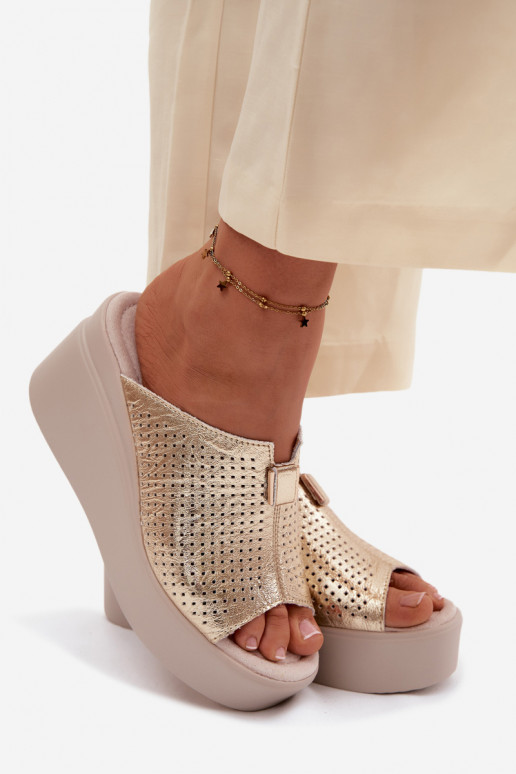 zapatillas de mujerActivadoturalnej Skóry con una plataforma Vinceza 95392 color dorado