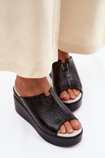 Zapatillas de plataforma negras de mujer de cuero sintético Vinceza 95392