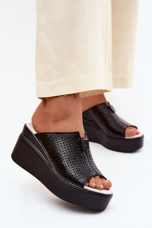 zapatillas de mujerActivadoturalnej Skóry con una plataforma Vinceza 95392 de color negro