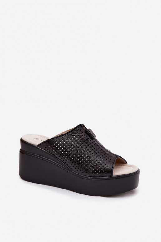 Zapatillas de plataforma negras de mujer de cuero sintético Vinceza 95392