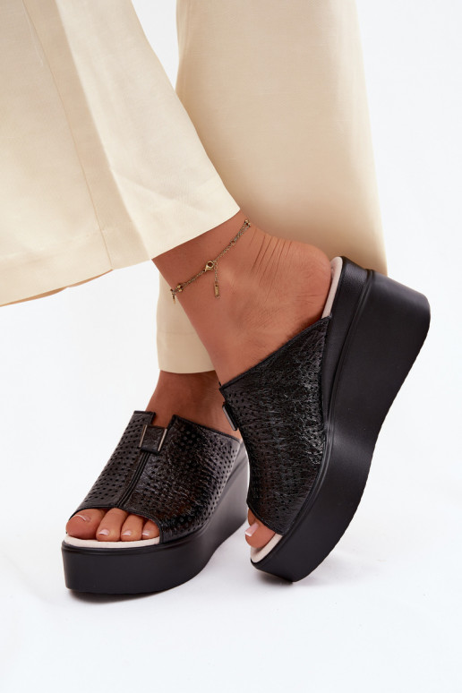 Zapatillas de plataforma negras de mujer de cuero sintético Vinceza 95392