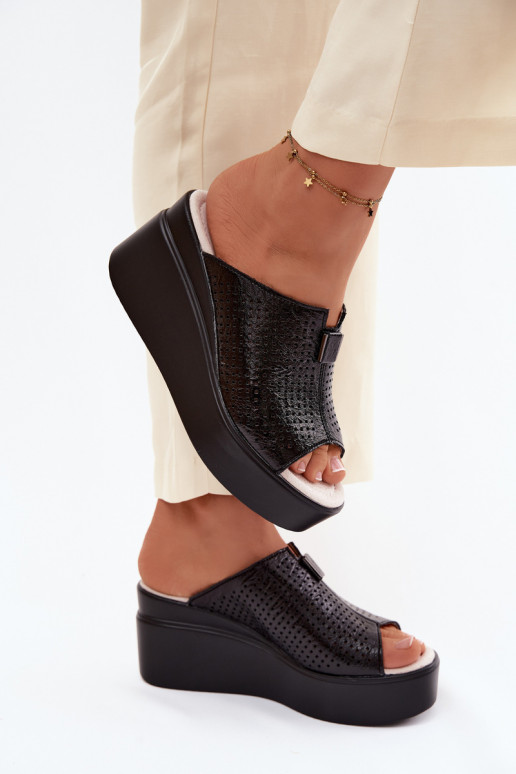 zapatillas de mujerActivadoturalnej Skóry con una plataforma Vinceza 95392 de color negro