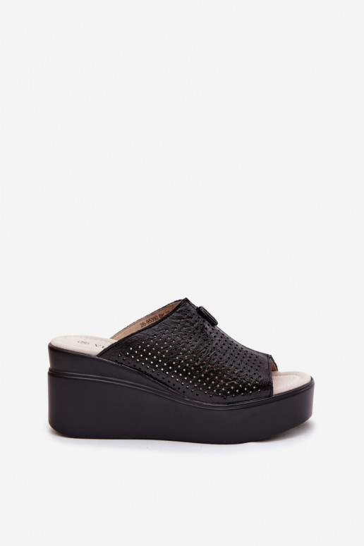 Zapatillas de plataforma negras de mujer de cuero sintético Vinceza 95392
