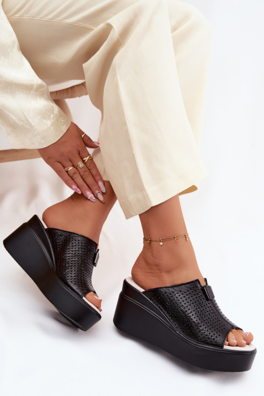 Zapatillas de plataforma negras de mujer de cuero sintético Vinceza 95392