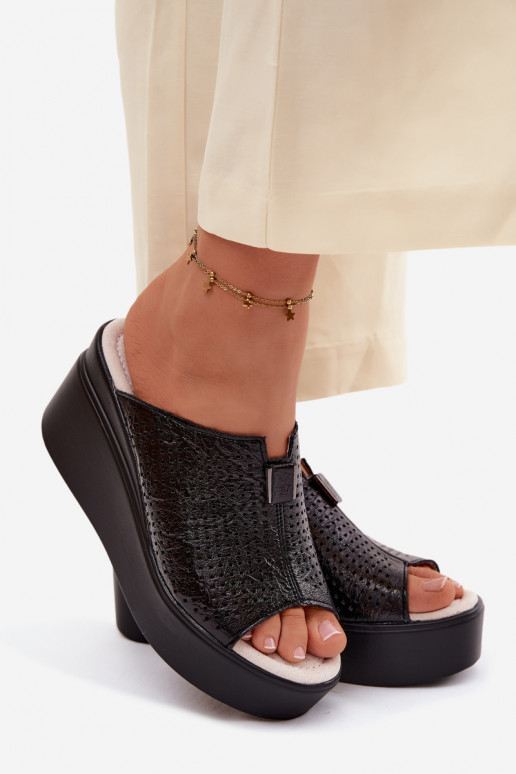 Zapatillas de plataforma negras de mujer de cuero sintético Vinceza 95392