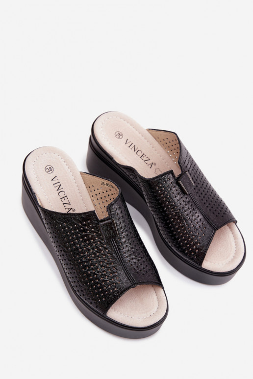 Zapatillas de plataforma negras de mujer de cuero sintético Vinceza 95392