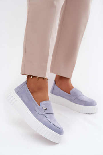 Zapatos slip-on de plataforma de mujer en ante sintético Vinceza 93218 en azul