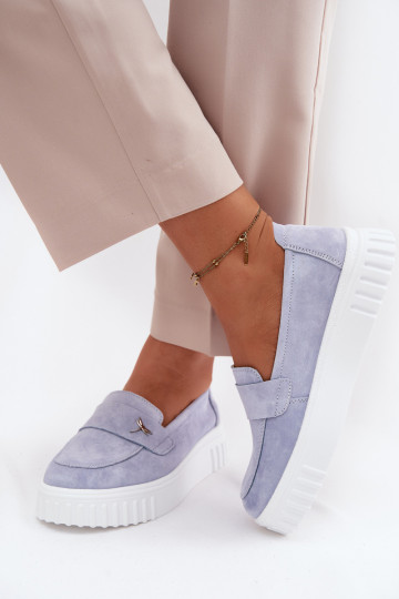 Zapatos slip-on de plataforma de mujer en ante sintético Vinceza 93218 en azul 2