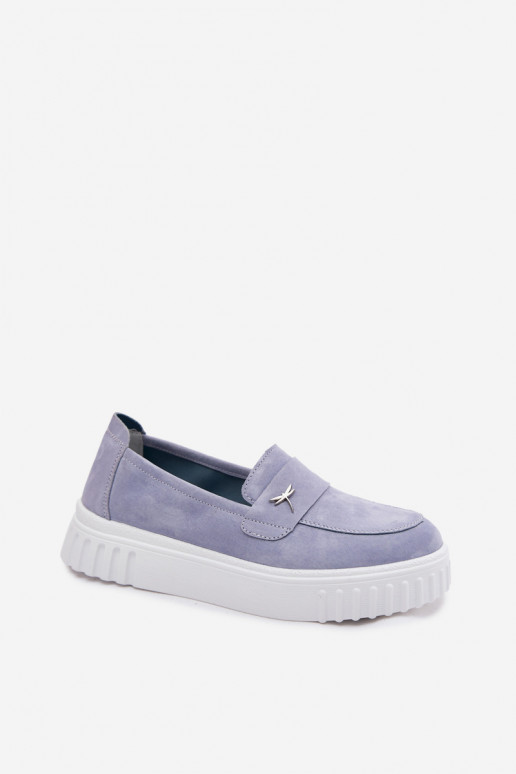 Zapatos slip-on de plataforma de mujer en ante sintético Vinceza 93218 en azul