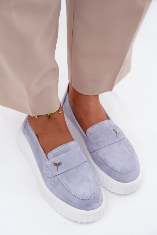 Zapatos slip-on de plataforma de mujer en ante sintético Vinceza 93218 en azul