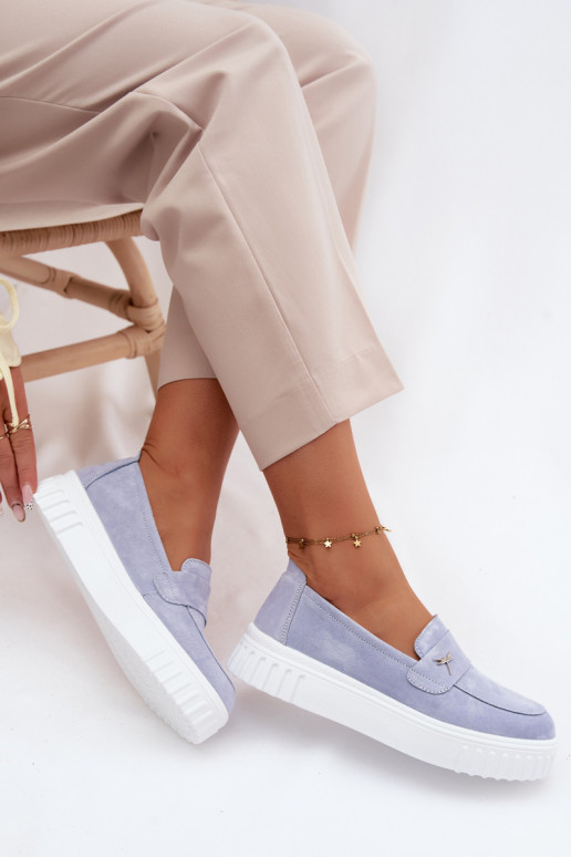 Piel de gamuza zapatos Femenino con una plataforma Un modelo convincente Vinceza 93218 color azul