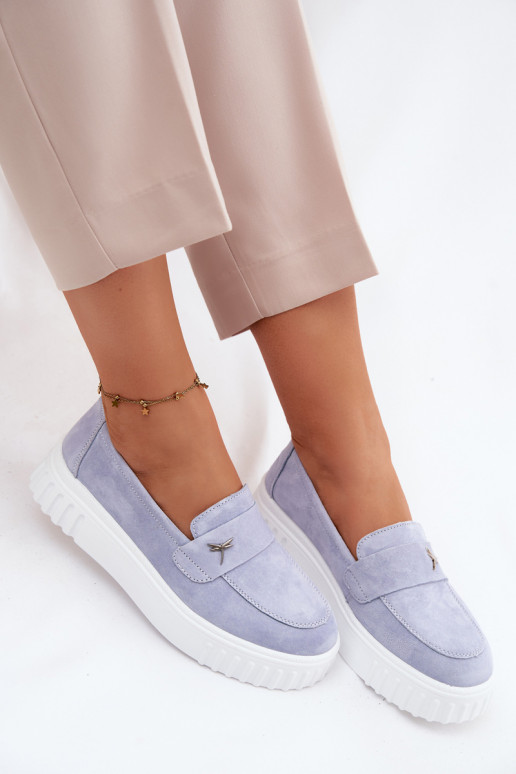 Zapatos slip-on de plataforma de mujer en ante sintético Vinceza 93218 en azul