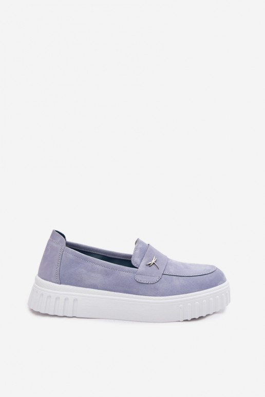 Zapatos slip-on de plataforma de mujer en ante sintético Vinceza 93218 en azul