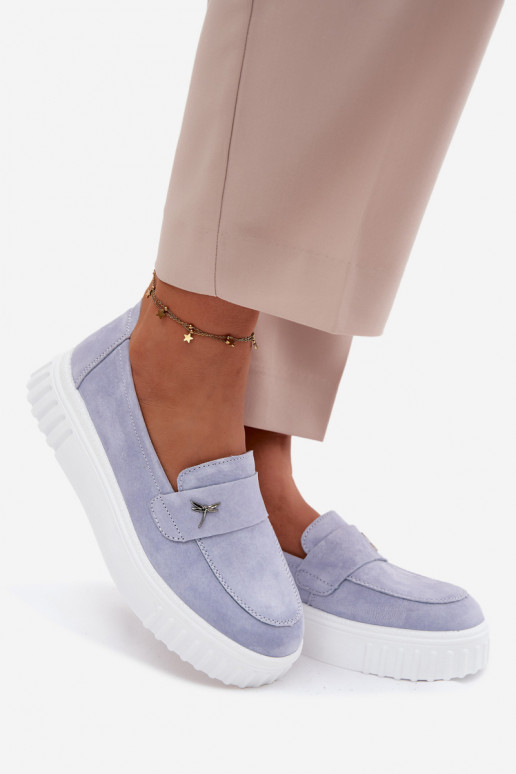 Zapatos slip-on de plataforma de mujer en ante sintético Vinceza 93218 en azul