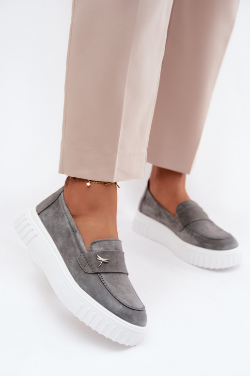 Piel de gamuza zapatos Femenino con una plataforma Un modelo convincente Vinceza 93218 color gris