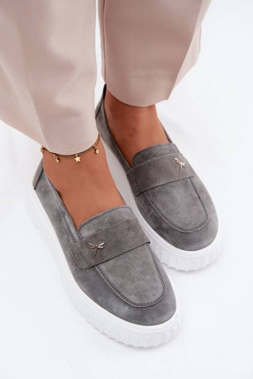 Piel de gamuza zapatos Femenino con una plataforma Un modelo convincente Vinceza 93218 color gris