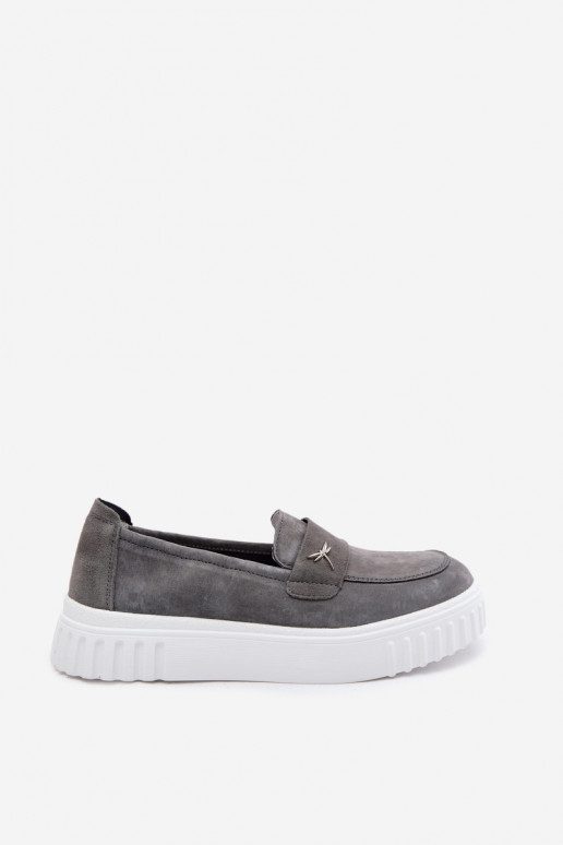 Zapatos slip-on de plataforma de mujer en ante sintético Vinceza 93218 en gris