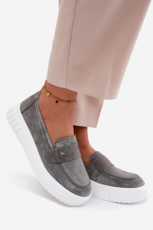 Zapatos slip-on de plataforma de mujer en ante sintético Vinceza 93218 en gris